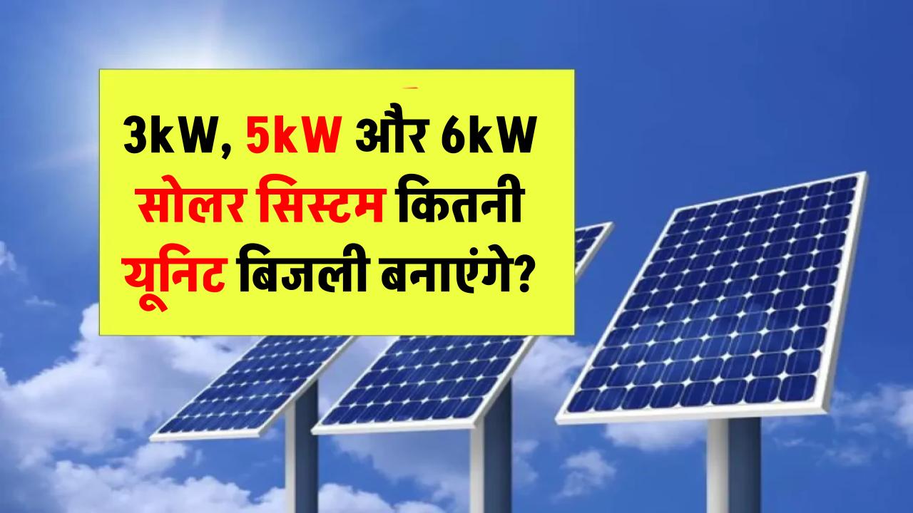 3kW, 5kW और 6kW सोलर सिस्टम कितनी यूनिट बिजली बनाएंगे? जानिए सालाना सेविंग कितनी हो सकती है